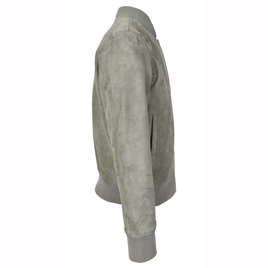 Mens Real Goat Suede Bomber Jacket MA-1 Varsity Design Ryan Grey