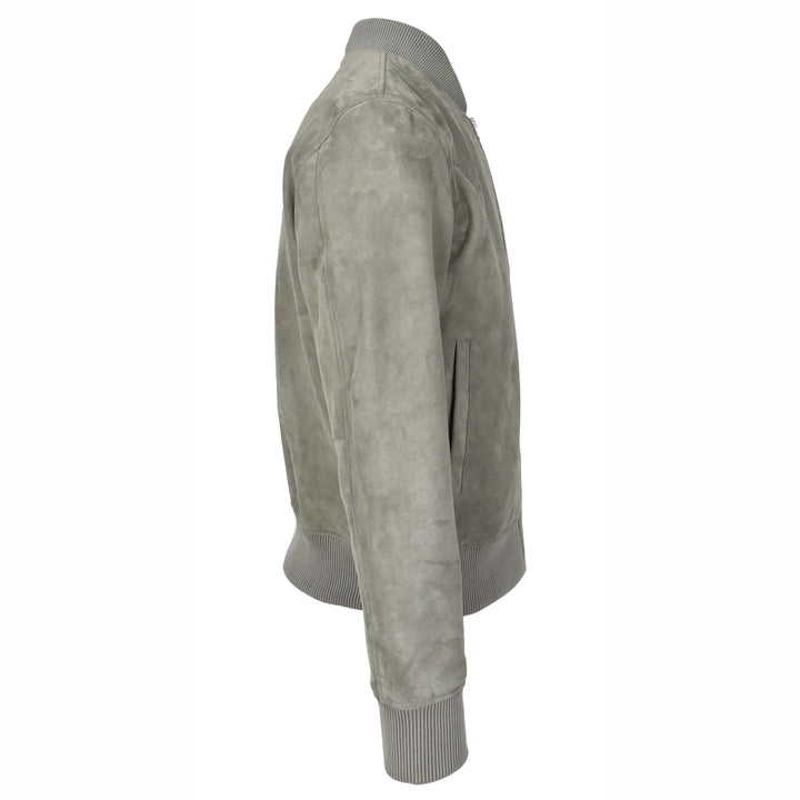 Mens Real Goat Suede Bomber Jacket MA-1 Varsity Design Ryan Grey