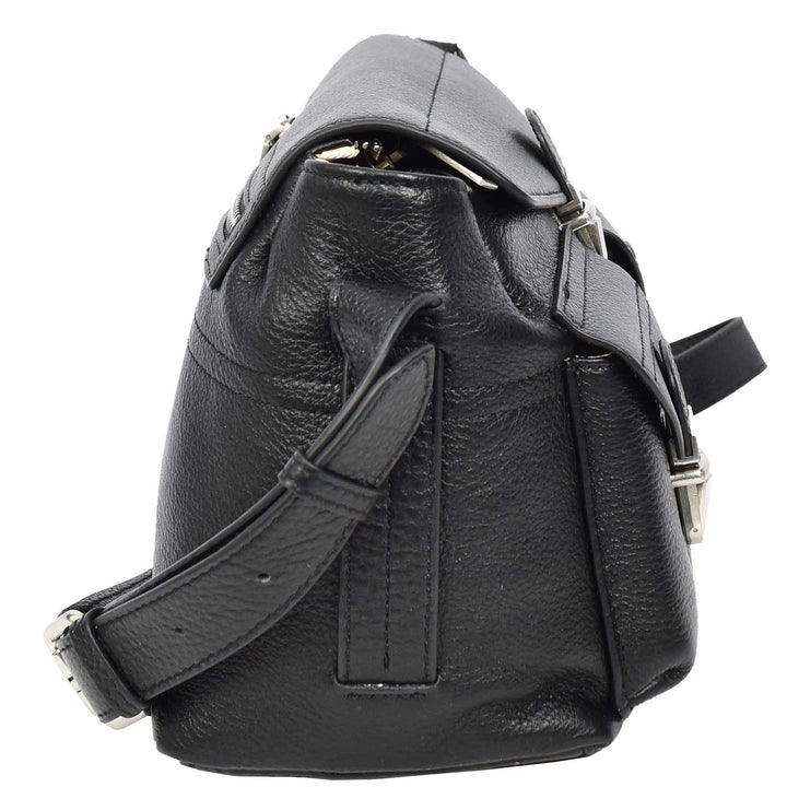 Women's Real Leather Satchel Shoulder Bag Adjustable Strap Renee Black 3