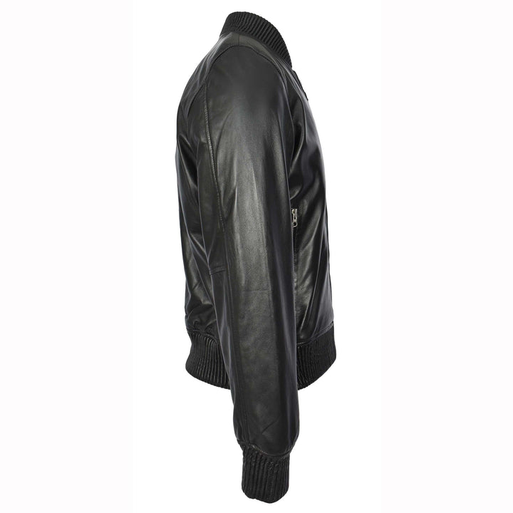 Mens Real Soft Leather Bomber Jacket MA-1 Varsity Style Torque Black 3