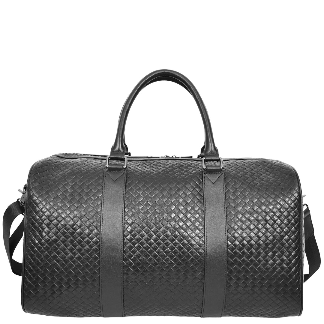 Men's Real Leather Holdall Bag With Laptop Section Weekender Travel Duffle Myles Black