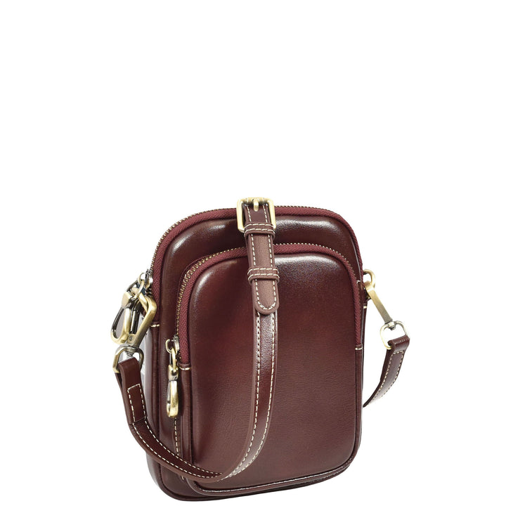 Womens Real Leather Sling Pouch Small Crossbody Bag Isobel Burgundy