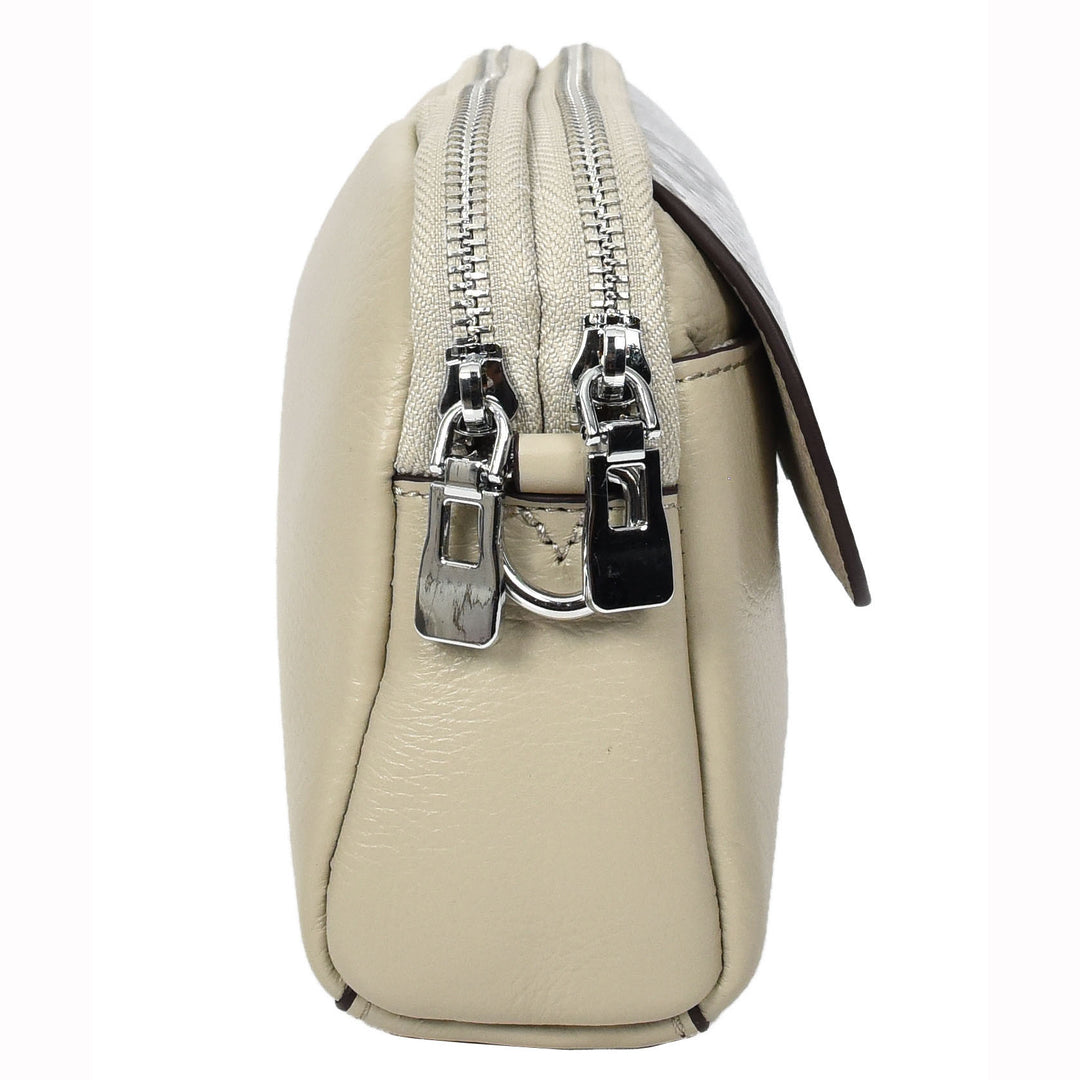 Women's Leather Crossbody Sling Bag Small Exotic Snake-Print Sahara Taupe 3