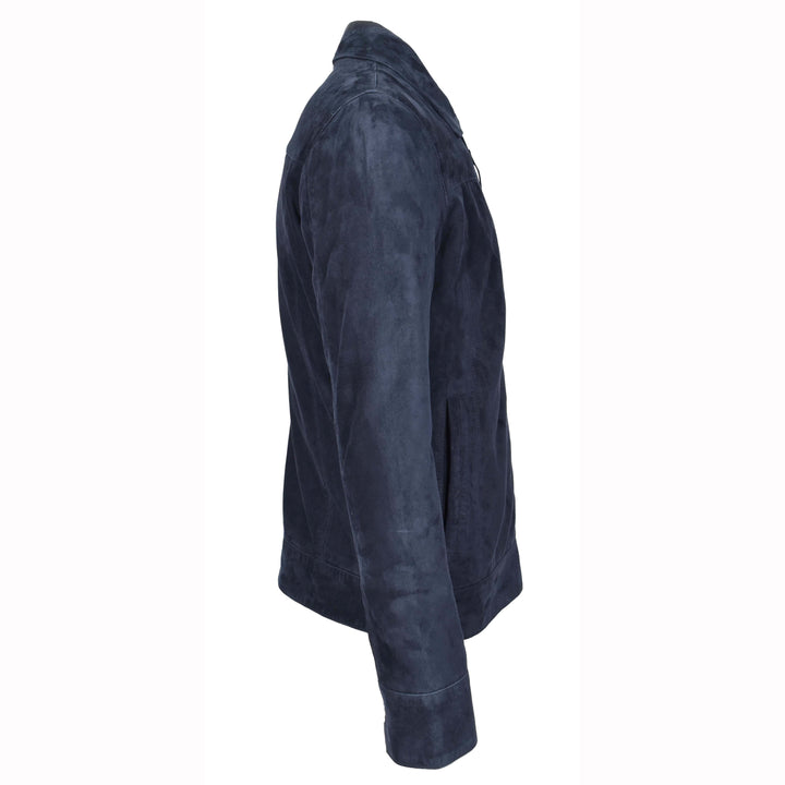Mens Real Goat Suede Jacket Classic Zip Box Style Larry Navy 3