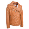 Womens Real Leather Biker Jacket Cross Zip Pockets Cherry Tan 3