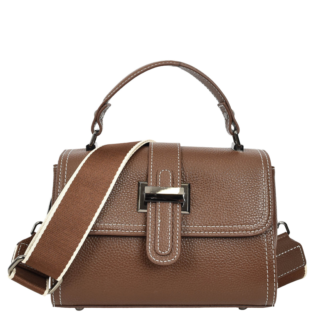 Womens Leather Shoulder Handbag Top Handle Crossbody Bag Polly Brown 8
