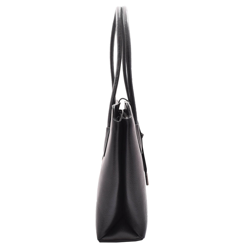 Leather Classic Tote Style Zip Opening Large Shoulder Bag CYNTHIA Black 5