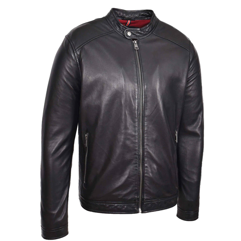 Mens Real Leather Casual Biker Style Jacket Rowan Black 3