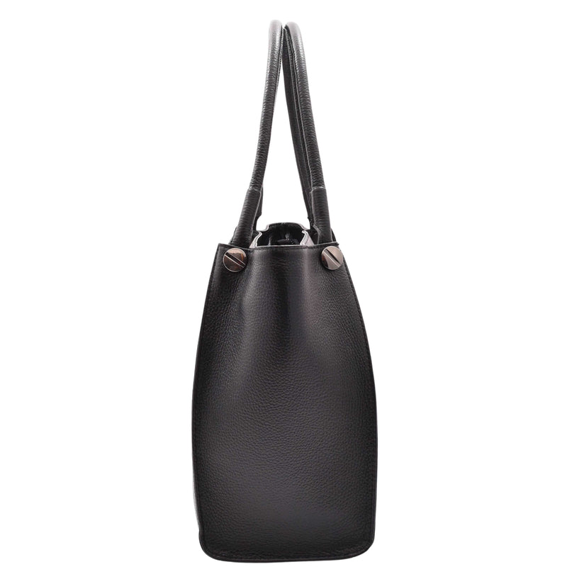 Womens Multi Pockets Grained Leather Shoulder Bag Large Size Grace Black 3