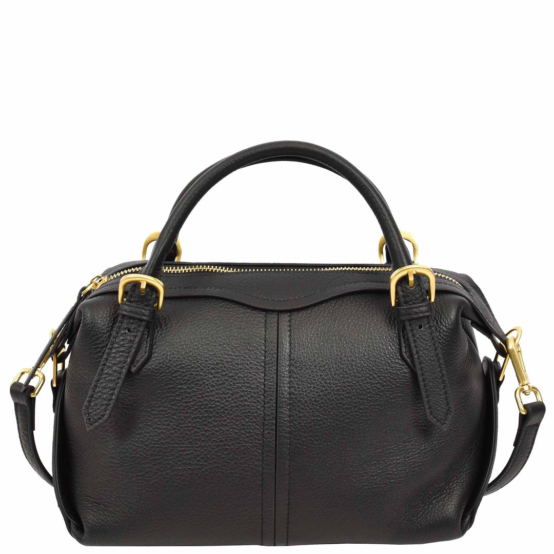 Women's Leather Satchel Handbag Top Handle Crossbody Purse Freya Black 3