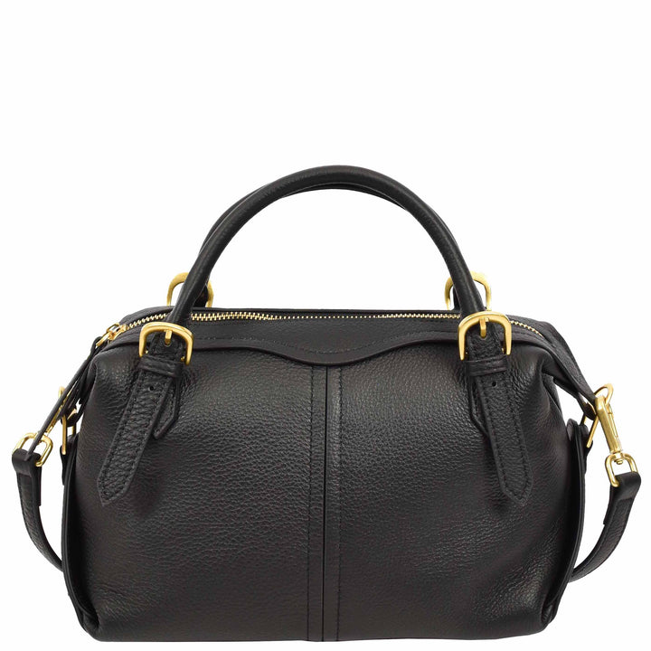 Women's Leather Satchel Handbag Top Handle Crossbody Purse Freya Black 3