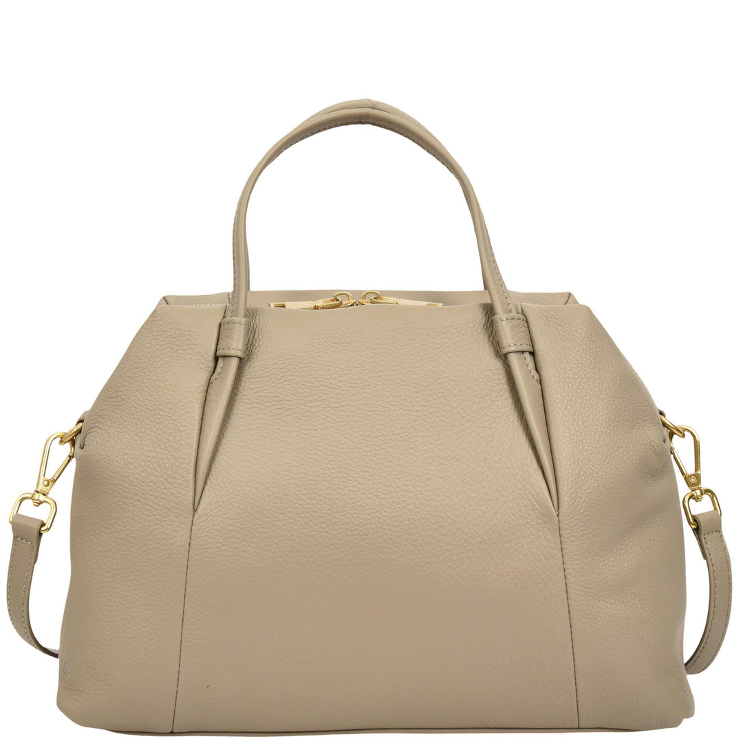 Women's Leather Satchel Handbag Large Tote Katy Grey 3