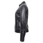 Womens Real Leather Biker Jacket Zip up Casual Connie Black 3