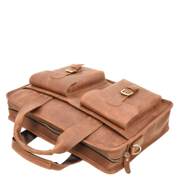 Men's Leather Briefcase Business Work Bag office Messenger Thorne Tan 3