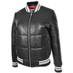 Womens Real Leather Puffer Bomber Jacket Dolly Black 3