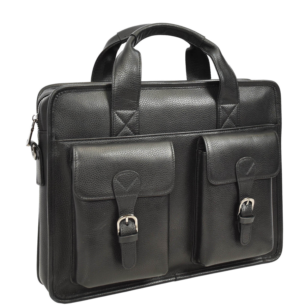 Men's Leather Briefcase Business Work Bag office Messenger Thorne Black 3