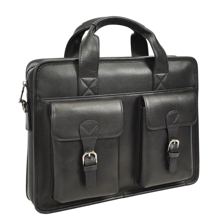 Men's Leather Briefcase Business Work Bag office Messenger Thorne Black 3
