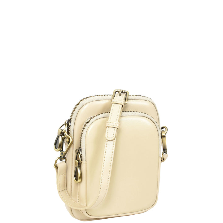 Womens Real Leather Sling Pouch Small Crossbody Bag Isobel Off White
