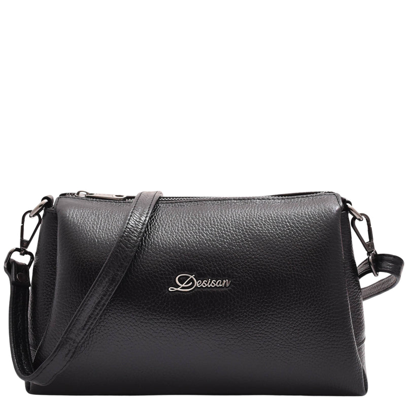 Womens Real Leather Shoulder Zip Bag Small Size Handbag Chloe Black 3