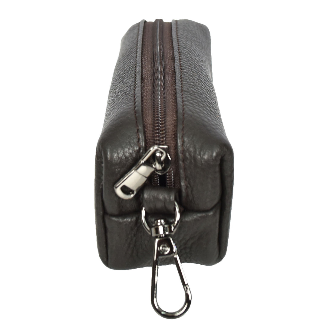 Genuine Leather Key Ring Case Small Stationary Zipped Pouch Lahti Brown