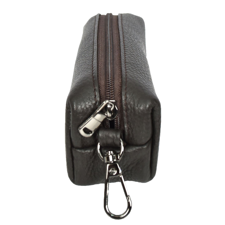 Genuine Leather Key Ring Case Small Stationary Zipped Pouch Lahti Brown