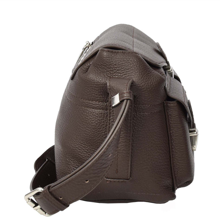 Women's Real Leather Satchel Shoulder Bag Adjustable Strap Renee Brown 3