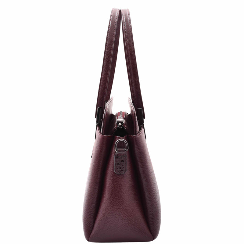 Real Leather Elegant Tote Zip Medium Shoulder Bag EDNA Burgundy 5