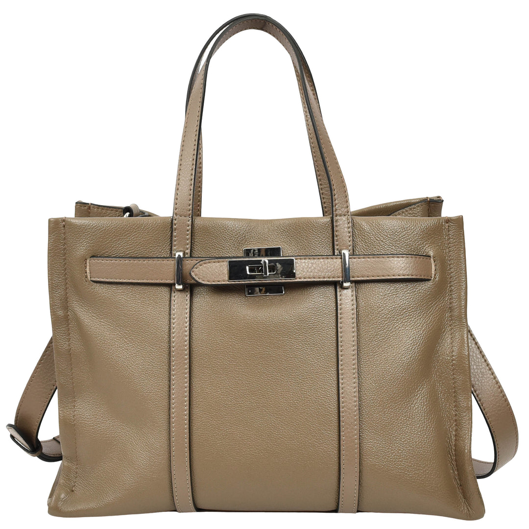 Women's Real Leather Handbag Detachable Strap Shoulder Bag Raven Khaki 9