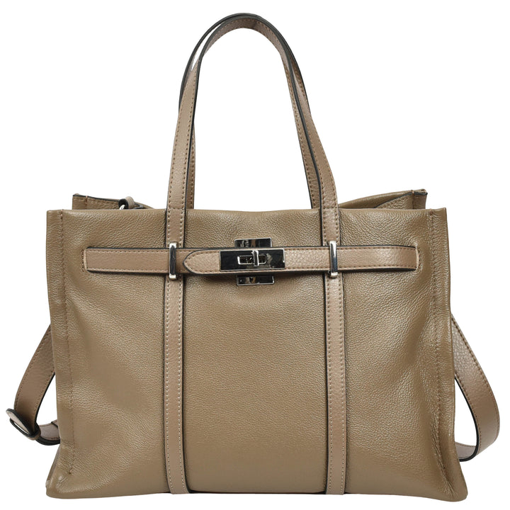 Women's Real Leather Handbag Detachable Strap Shoulder Bag Raven Khaki 9