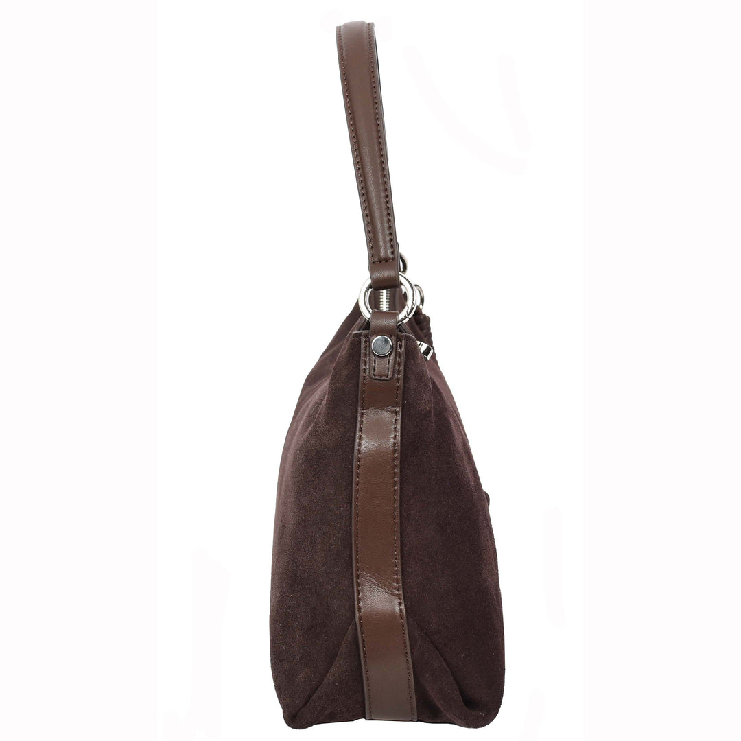 Women's Real Suede Hobo Shoulder Bag Side Tassel Solana Brown 3