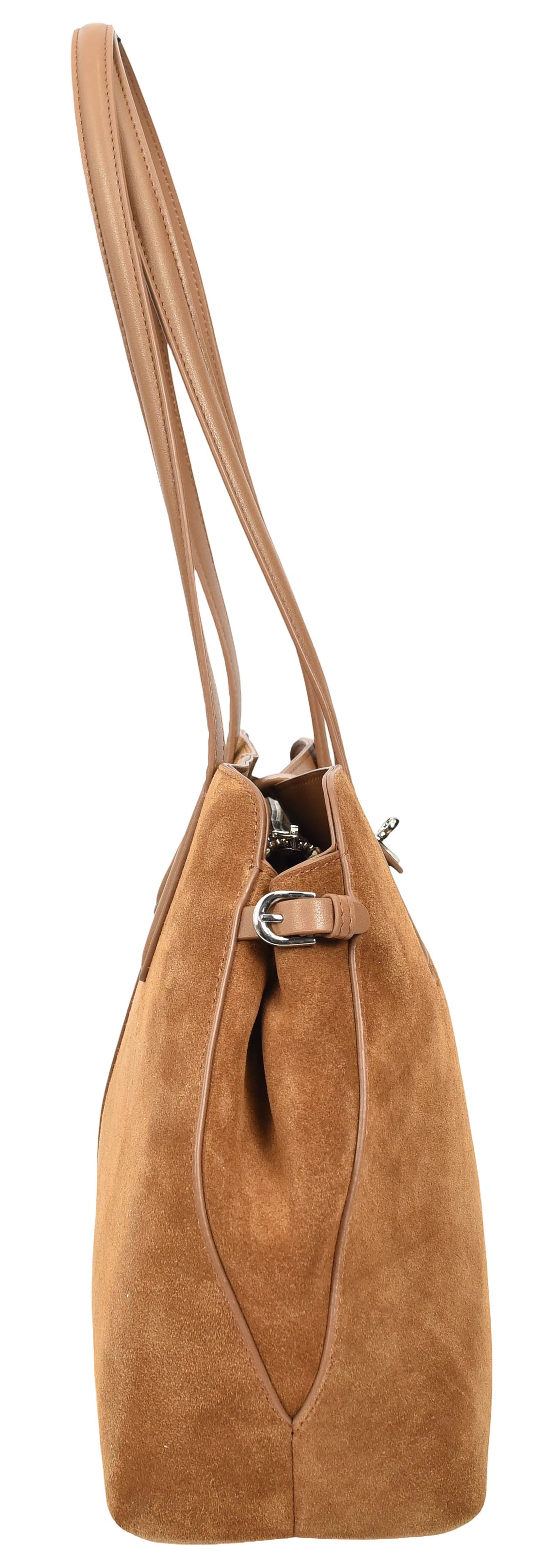 Womens Suede Tote Bag Elegant Shoulder Handbag Ilara Tan 4
