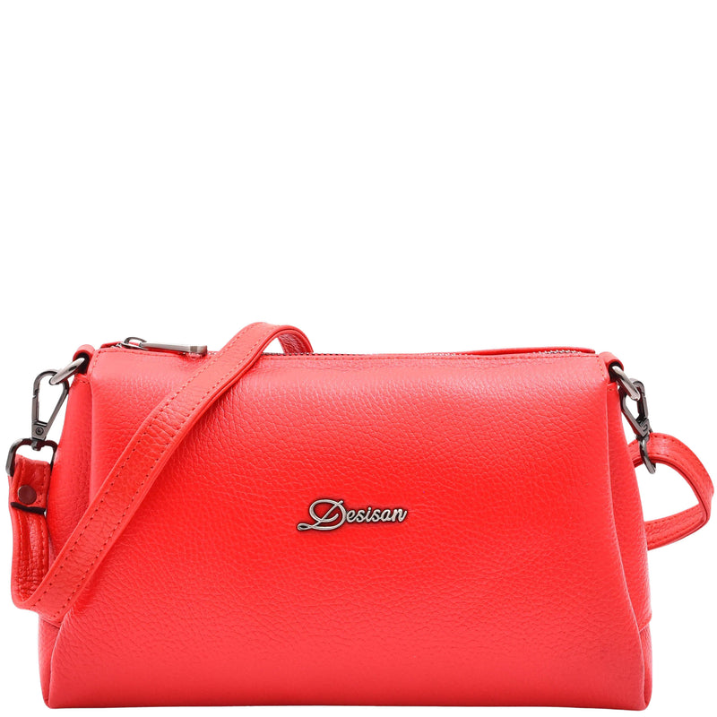 Womens Real Leather Shoulder Zip Bag Small Size Handbag Chloe Red 3