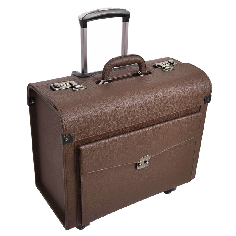 Four Wheel Pilot Case Faux Leather Cabin Bag Commander Brown-3