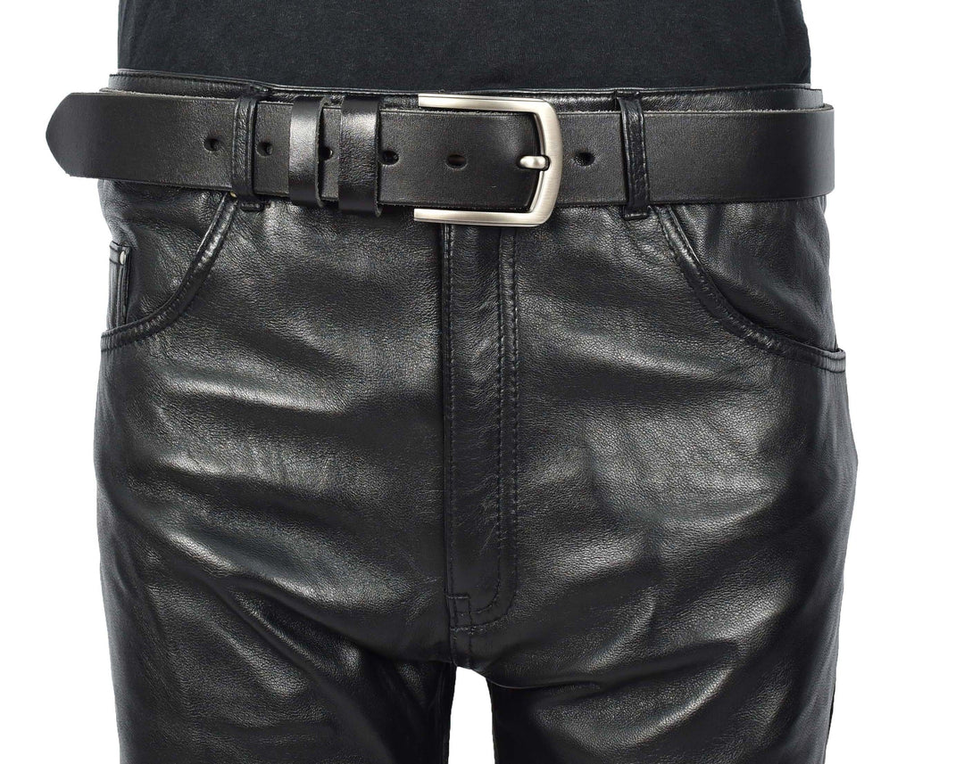 Genuine Leather Belt For Mens Work Dress Casual Jeans Curved Style Fezara Black
