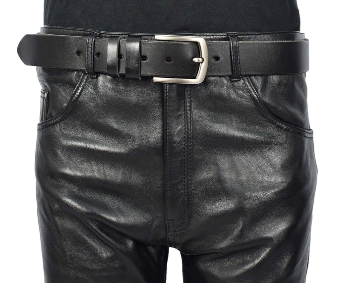 Genuine Leather Belt For Mens Work Dress Casual Jeans Curved Style Fezara Black