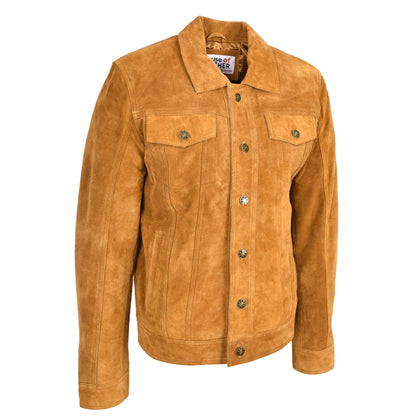 Mens Real Suede Trucker Jacket Lee Rider Style Timmy Tan-5