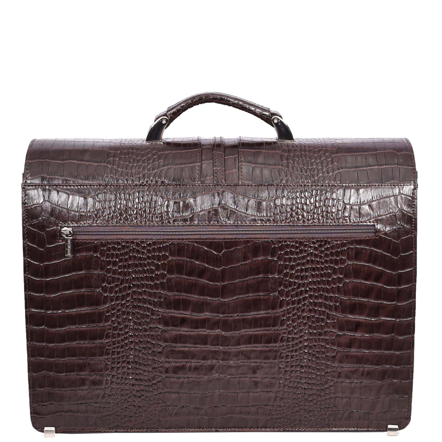 Mens Real Leather Croc-Print Briefcase Classic Bag Organiser Messenger Carter Brown-2