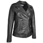 Womens Real Leather Biker Jacket Cross Zip Style Pam Black-4