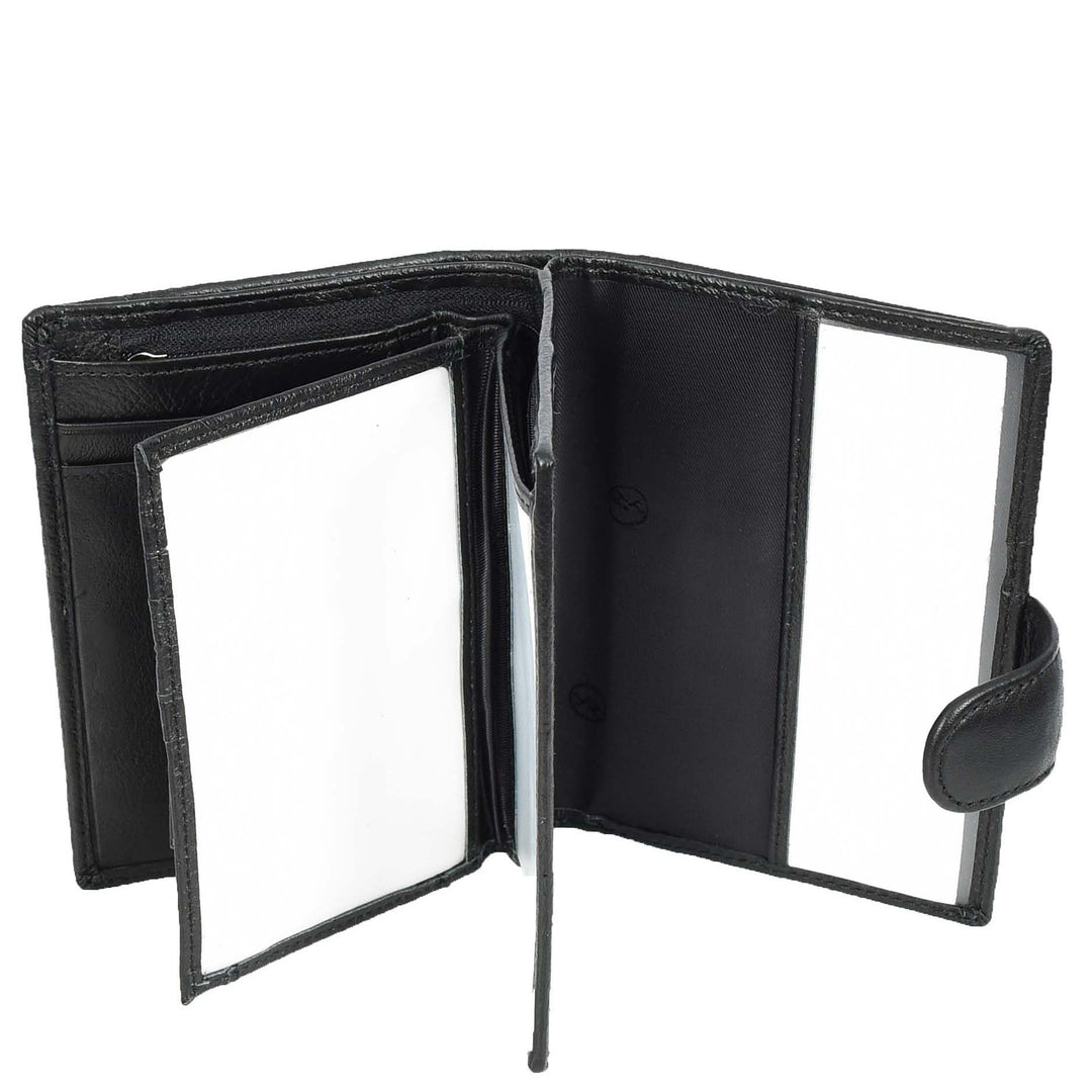 Real Leather Large Passport Holder Documents Boarding Pass ID Banknotes Wallet Neiva Black-4