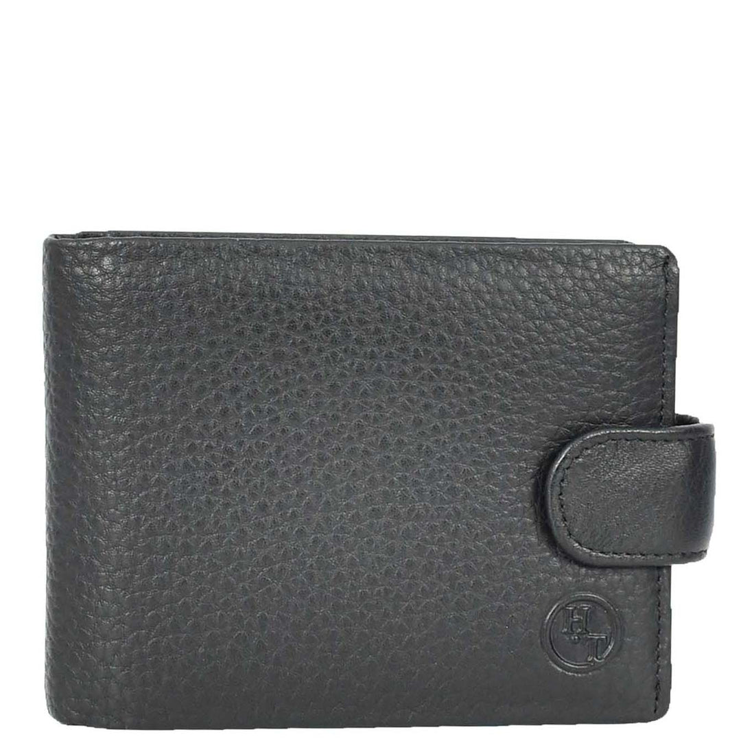 Mens Real Leather Bifold Wallet Banknotes ID Window Card Holder Cairn Black