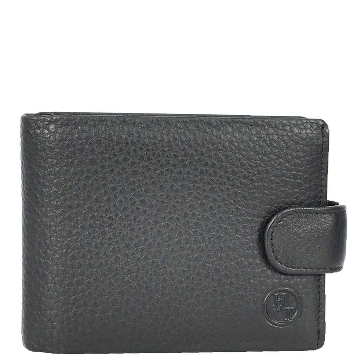 Mens Real Leather Bifold Wallet Banknotes ID Window Card Holder Cairn Black