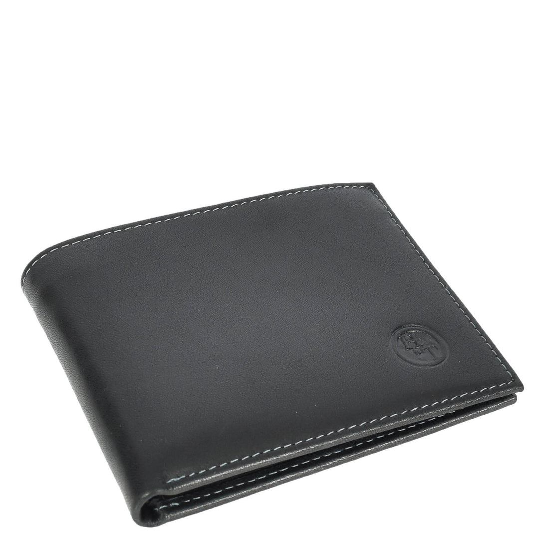 Mens Premium Leather Bi-Fold Wallet ID Coins Banknotes Clip Holder Byala Black-5