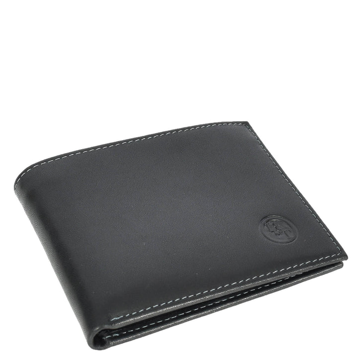 Mens Premium Leather Bi-Fold Wallet ID Coins Banknotes Clip Holder Byala Black-5