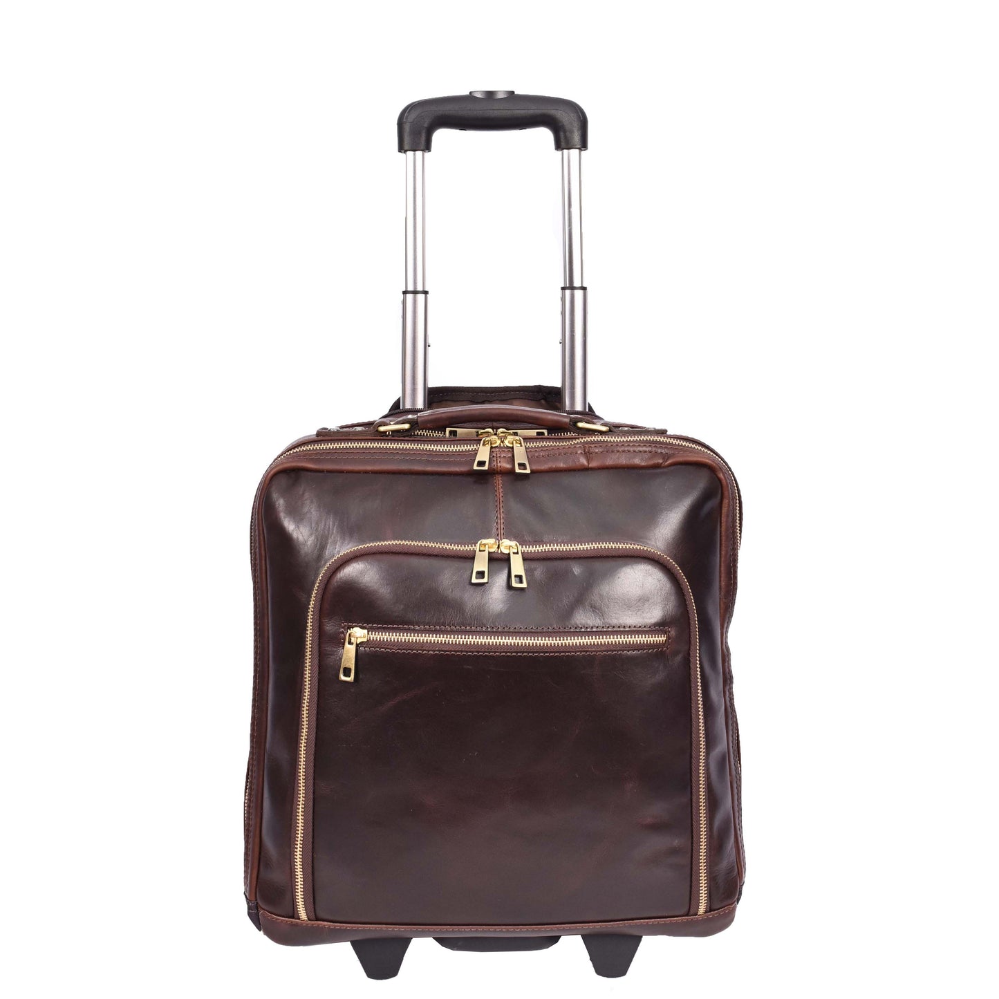 Real Leather Pilot Case Wheels Telescopic Handle for Business Travel Bag Sussex Brown-4