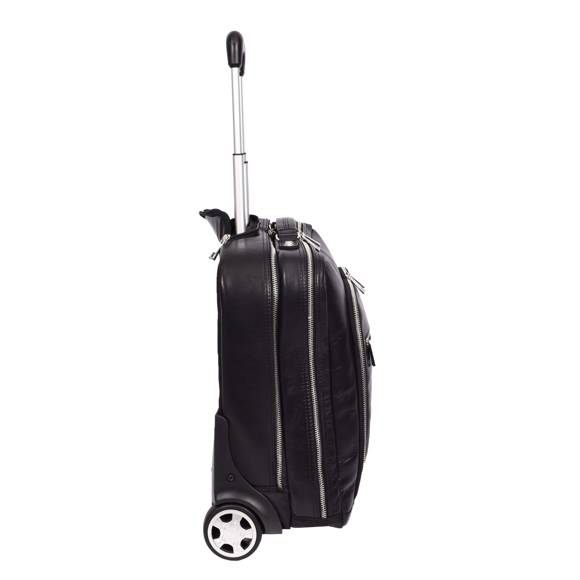 Real Leather Pilot Case Wheels Telescopic Handle for Business Travel Bag Sussex Black-4