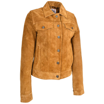 Womens Soft Suede Trucker Style Jacket Alma Tan-4