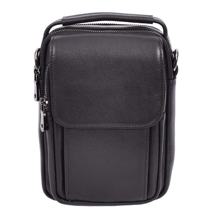 Mens Real Leather Small Multi Pockets Cross Body Organiser Pouch Peter Black-3