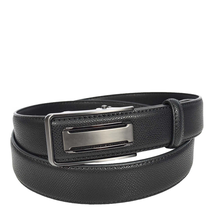 Mens Real Leather Adjustable Ratchet Automatic Casual Buckle Belt Luton Black
