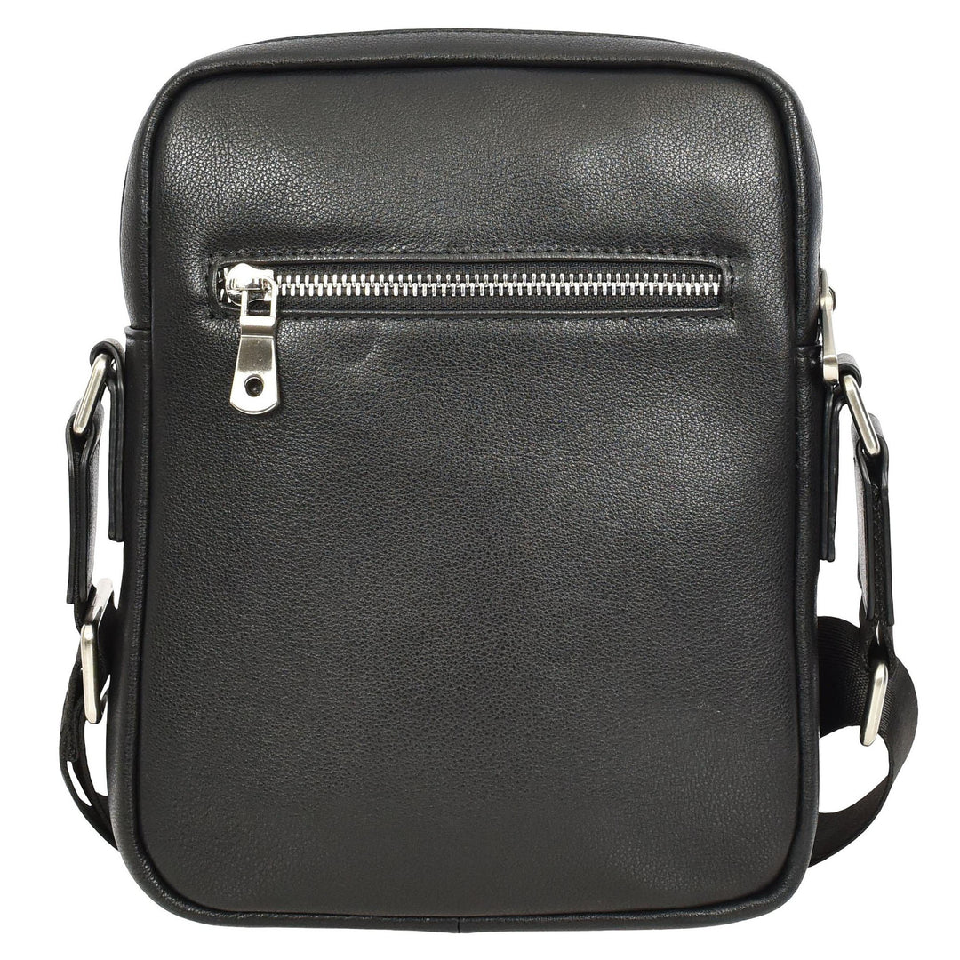Mens Real Leather Croc-Print Crossbody Bag Casual Messenger Flight Pouch Delmon Black