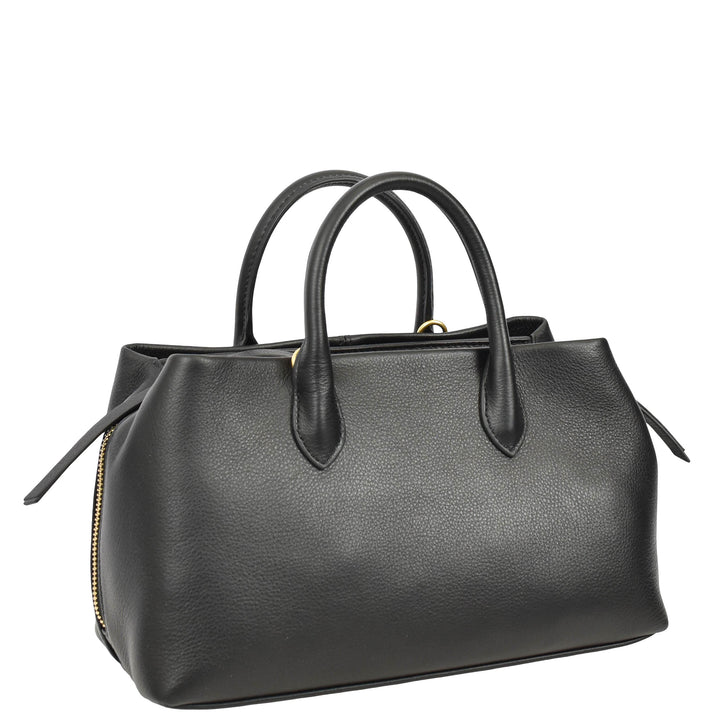 Women's Leather Structured Tote Handbag Detachable Strap Ingrid Black 4